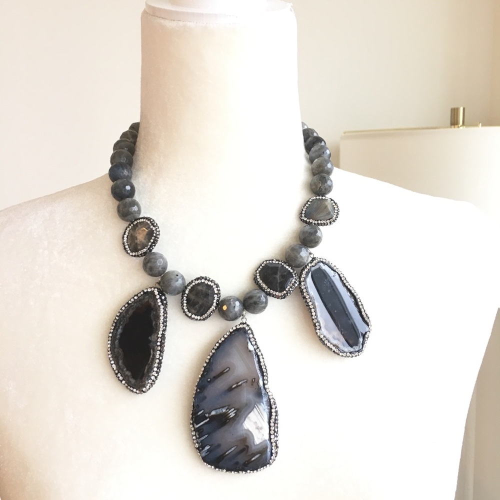Statement Necklace Labradorite Gemstone Agate Slab - image 8